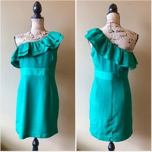 Kelly green One shoulder ruffled sheath dress